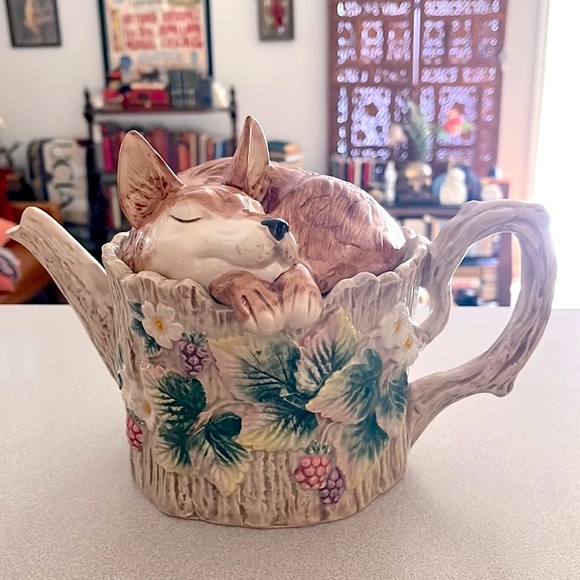 ❤️Fitz & Floyd Authentic Vintage Sleeping Fox Home Teapot Cottage Fairy Garden❤️ - Picture 3 of 14